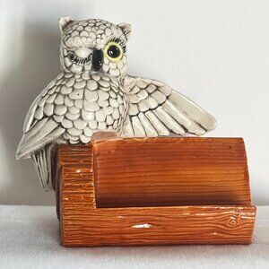 Vtg Winking Owl Ceramic Figure Sculpture Business Card Holder